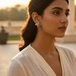 Load image into Gallery viewer, Silver Leaf Stud Earrings with Ruby & Sapphire Gemstones