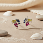 Load image into Gallery viewer, Silver Leaf Stud Earrings with Ruby & Sapphire Gemstones