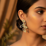 Load image into Gallery viewer, Silver Leaf Earrings with Yellow Gemstones | Women's Jewelry