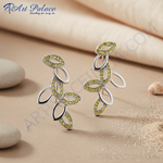 Load image into Gallery viewer, Silver Leaf Earrings with Yellow Gemstones | Women's Jewelry