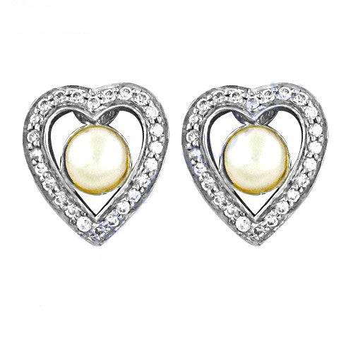 Silver heart pearl stud earrings | women's jewelry gift