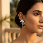 Load image into Gallery viewer, Silver Sapphire Stud Earrings for Women | Floral Design Jewelry
