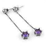 Load image into Gallery viewer, Silver Drop Earrings with Purple Gemstones | Women's Fashion Jewelry