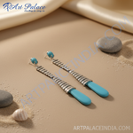 Load image into Gallery viewer, Silver Turquoise Drop Earrings | Statement Earrings for Women