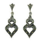 Load image into Gallery viewer, 925 Silver Marcasite Heart Drop Earrings for Women