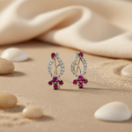 Load image into Gallery viewer, Ruby & Diamond Stud Earrings - Silver Jewelry for Women
