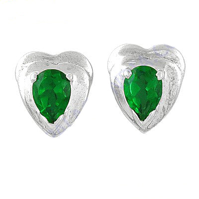 Silver heart shaped emerald stud earrings for women