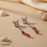 Load image into Gallery viewer, Silver Dangle Earrings with Pink Gemstones | Women's Jewelry Gift