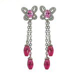 Load image into Gallery viewer, Silver Dangle Earrings with Pink Gemstones | Women's Jewelry Gift
