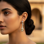 Load image into Gallery viewer, Silver Dangle Earrings with Green Stone for Women | Daily Wear