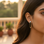 Load image into Gallery viewer, Silver Oval Earrings with Stone Inlay | Women's Jewelry Gift