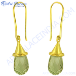 Load image into Gallery viewer, gold plating dangle earrings featuring pear-shaped green amethyst gemstones, perfect for women.