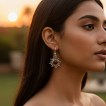 Load image into Gallery viewer, 925 Silver Sunburst Earrings with Red Gemstone | Women's Jewelry