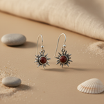 Load image into Gallery viewer, 925 Silver Sunburst Earrings with Red Gemstone | Women's Jewelry