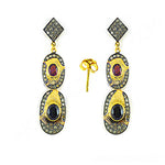 Load image into Gallery viewer, gold plating Ruby & Sapphire Dangle Earrings | Luxury Jewelry Gift