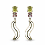 Load image into Gallery viewer, Silver Dangle Earrings with Green & Pink Stones | Women's Jewelry