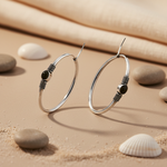 Load image into Gallery viewer, Silver Hoop Earrings with Black Stone | Daily Wear for Women