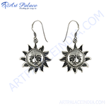 Load image into Gallery viewer, 925 sterling silver sun face dangle earrings for women