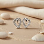 Load image into Gallery viewer, 925 Silver Heart Stud Earrings with Crystals | Gift for Her