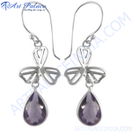 Load image into Gallery viewer, 925 sterling silver drop earrings with pear-shaped amethyst gemstones, elegant design