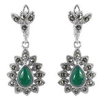 Load image into Gallery viewer, 925 Silver Green Onyx & Marcasite Drop Earrings for Women
