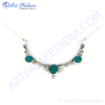 Load image into Gallery viewer, Sterling silver necklace with green gemstones. Elegant pendant design, perfect for gifting.