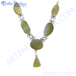 Load image into Gallery viewer, 925 silver mother of pearl pendant necklace, showcasing light green oval and tear-drop shaped gemstones.