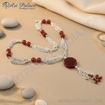 Load image into Gallery viewer, Silver Red Agate Beaded Necklace for Women | Statement Jewelry