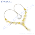 Load image into Gallery viewer, Elegant silver necklace with oval-cut citrine gemstones and pearl accents on a white background.