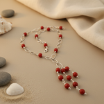 Load image into Gallery viewer, Silver Beaded Red Stone Necklace | Women's Fashion Jewelry