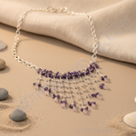 Load image into Gallery viewer, Amethyst & Rose Quartz Waterfall Necklace | 925 Silver | For Women