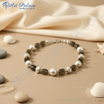 Load image into Gallery viewer, Smoky Quartz Bead Necklace | Pearl & Silver Necklace for Women