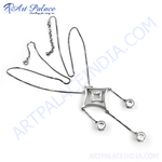 Load image into Gallery viewer, Silver pendant necklace with geometric design and crystal accents on a white background.