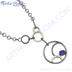 Load image into Gallery viewer, 925 sterling silver pendant necklace with a blue sapphire gemstone, featuring an elegant design