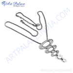 Load image into Gallery viewer, Sterling silver oval pendant necklace with cubic zirconia gemstones, white background, women's fashion jewelry