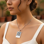 Load image into Gallery viewer, 925 Silver Checkered Pendant Necklace | Women's Jewelry Gift