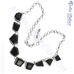 Load image into Gallery viewer, Sterling silver geometric necklace with multiple black onyx gemstones.