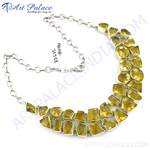 Load image into Gallery viewer, Sterling silver necklace featuring faceted yellow citrine gemstones, a beautiful and elegant piece of women's jewelry.