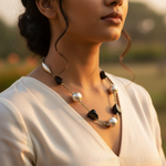 Load image into Gallery viewer, Beaded Gemstone Necklace | Onyx and Pearl Necklace for Women