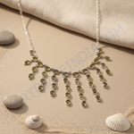 Load image into Gallery viewer, Silver Olive Green Gemstone Necklace | Statement Jewelry for Women