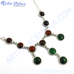 Load image into Gallery viewer, Sterling silver necklace with multiple colored gemstones in a beautiful design.