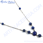 Load image into Gallery viewer, Sterling silver necklace with lapis lazuli beads. Features a delicate chain and blue gemstone details.