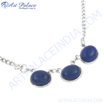 Load image into Gallery viewer, 925 sterling silver necklace featuring three blue gemstones, perfect for women's fashion jewelry.