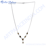 Load image into Gallery viewer, 925 sterling silver chain necklace with oval smoky quartz gemstones for women.