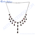 Load image into Gallery viewer, 925 sterling silver necklace with oval-cut garnet gemstones. Red gemstones are set in a silver necklace for women.