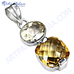 Load image into Gallery viewer, 925 sterling silver citrine pendant, featuring two faceted yellow gemstones, elegant design