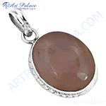 Load image into Gallery viewer, Sterling silver gemstone pendant for women, featuring a smooth, light brown stone with a silver setting.