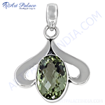Load image into Gallery viewer, 925 sterling silver pendant with oval cut green amethyst gemstone. Elegant design for women.