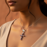 Load image into Gallery viewer, 925 Sterling Silver Pink Gemstone Cross Pendant | Women's Jewelry