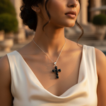 Load image into Gallery viewer, Silver Cross Pendant Necklace | Black Onyx Gemstone Jewelry